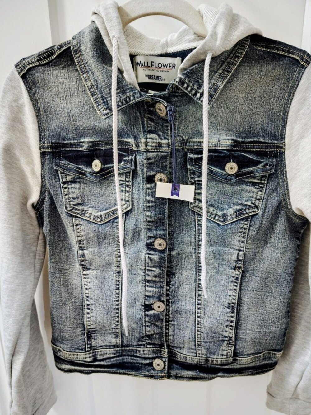 NWT Wallflower "The Dreamer" brand denim jacket with Hoodie, Small